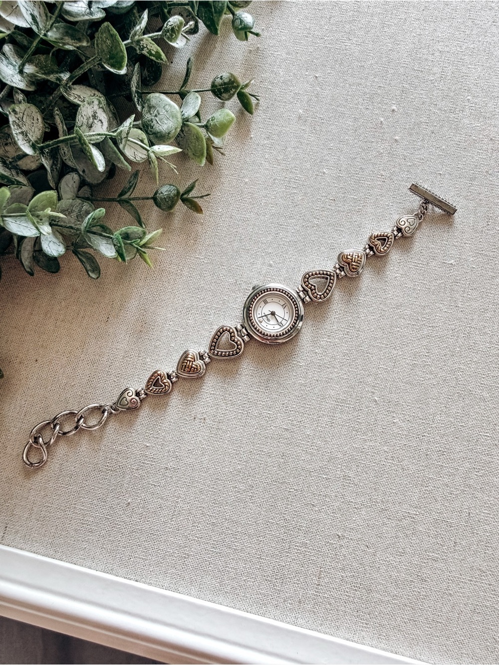 Brighton Two Tone Heart Link Bracelet Watch Silver Gold